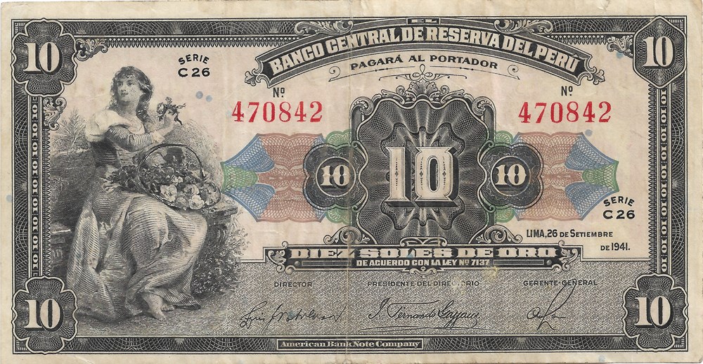 10 sols en or billets amerique du sud perou 10 sols en or