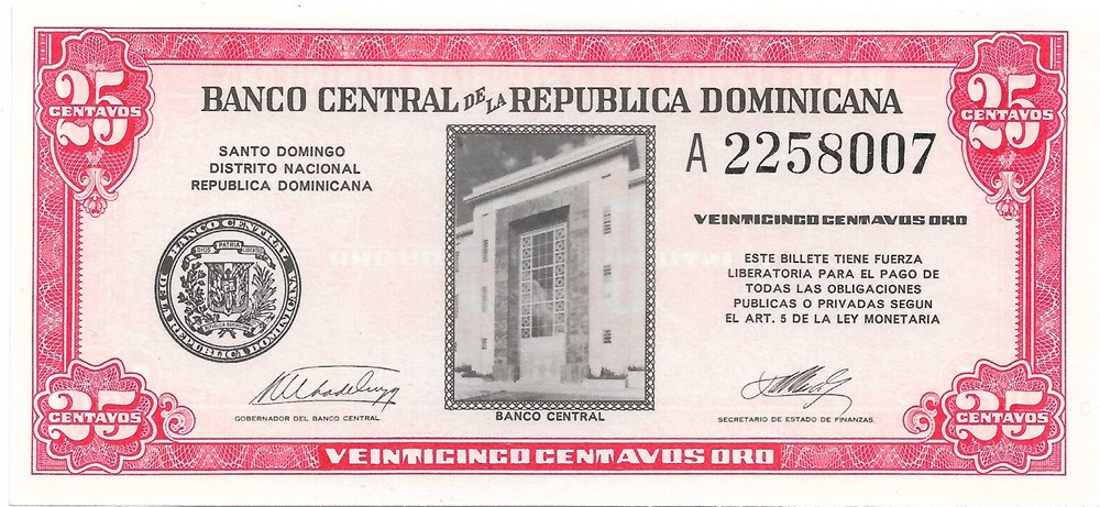 25 centavos or billets amerique centrale et caraibes republique dominicaine 25 centavos or