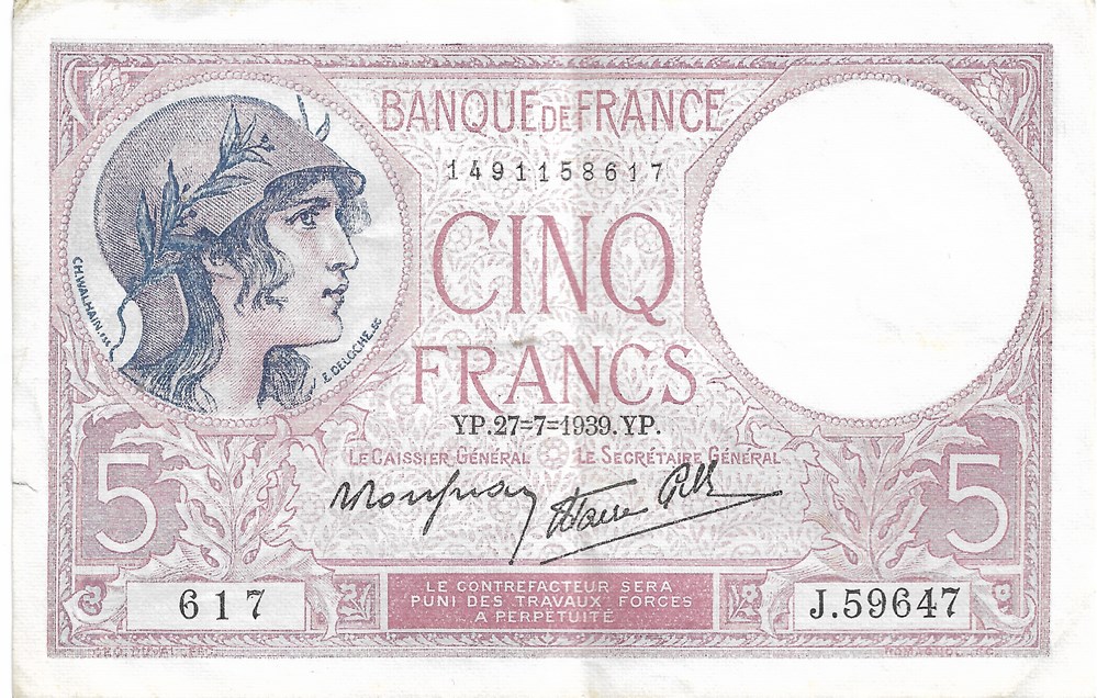 5 francs billets europe france 5 francs