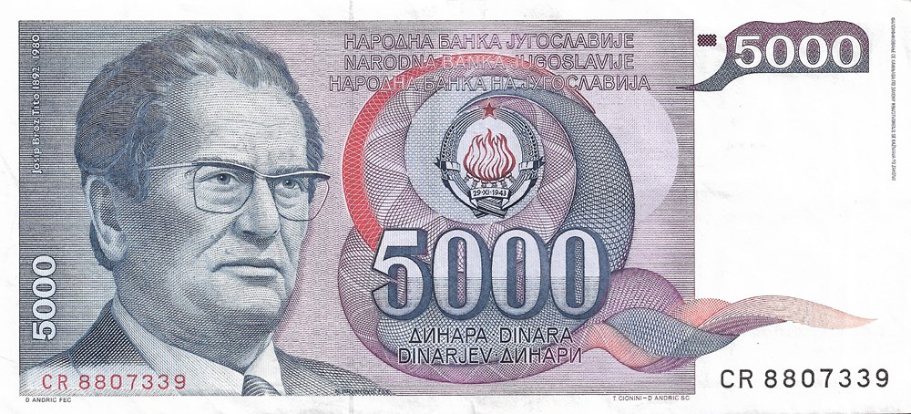billets europe yougoslavie 5 000 dinars