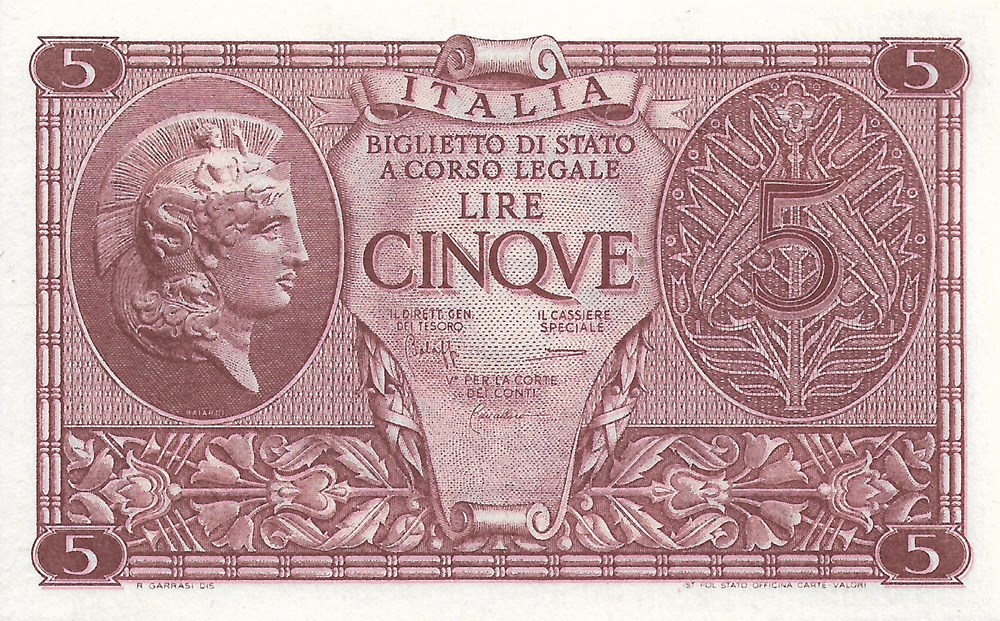 billets europe italie 5 lires