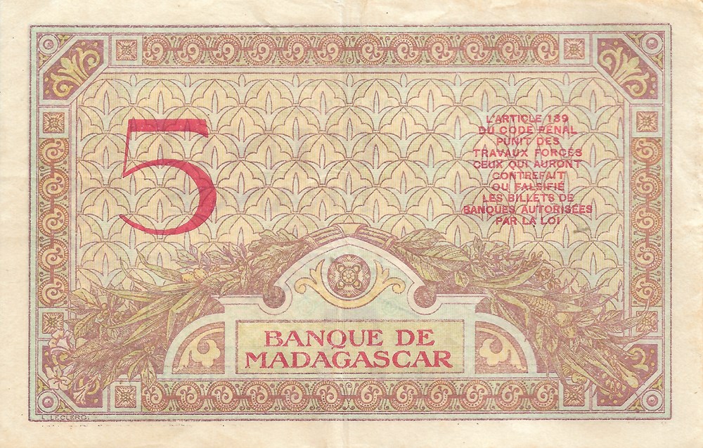 billets afrique madagascar 5 francs
