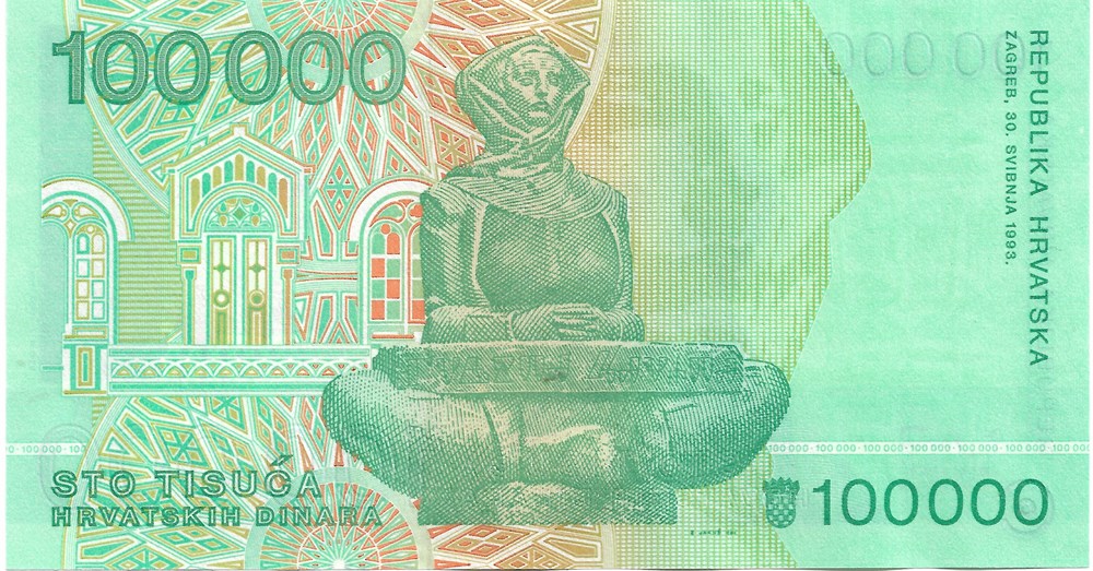 billets europe croatie 100 000 dinars croates