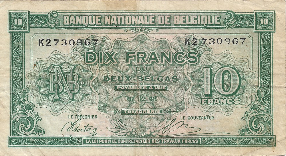 10 francs ou 2 belgas billets europe belgique 10 francs ou 2 belgas