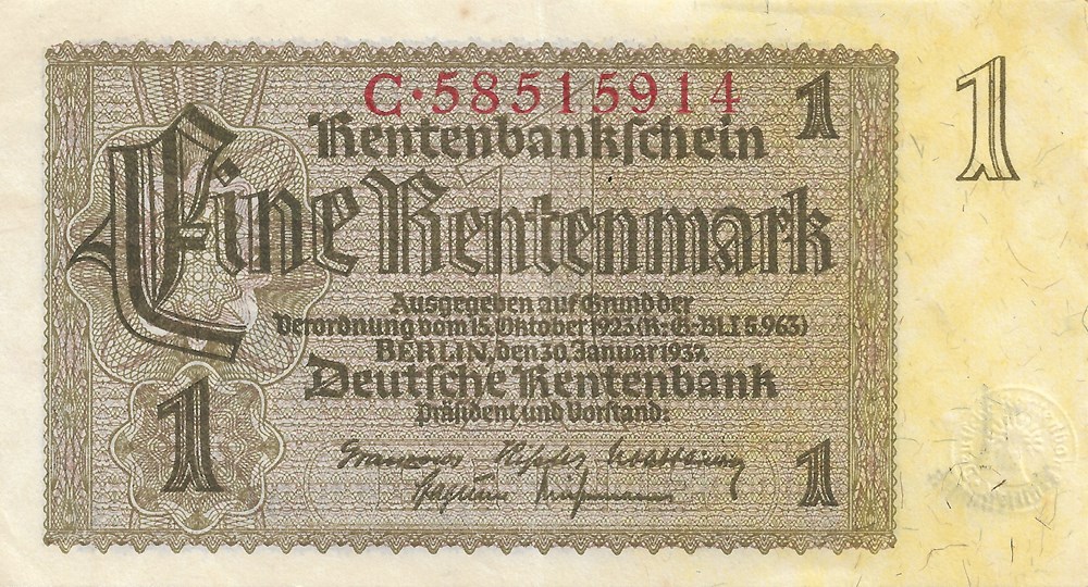 1 rentenmark billets europe allemagne 1 rentenmark