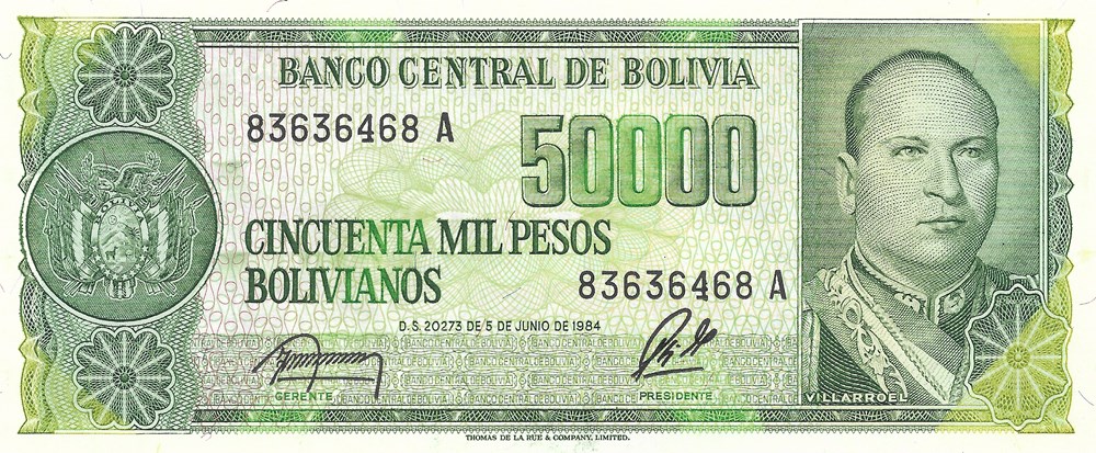 5 centavos sur 50.000 pesos boliviens billets amerique du sud 5 centavos sur 50 000 pesos boliviens