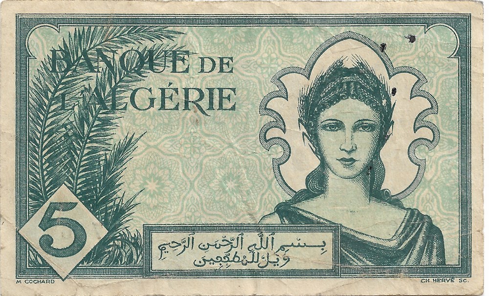 5 francs billets afrique algerie 5 francs