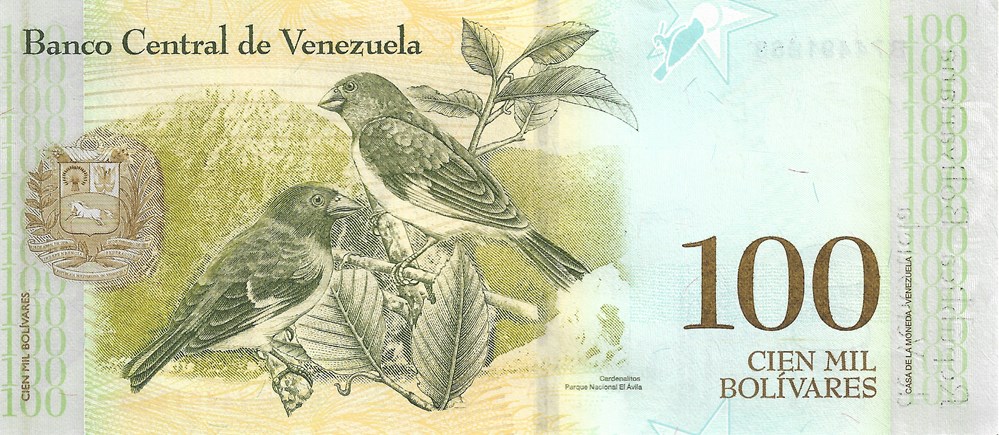 billets amerique du sud venezuela 100 000 bolivars