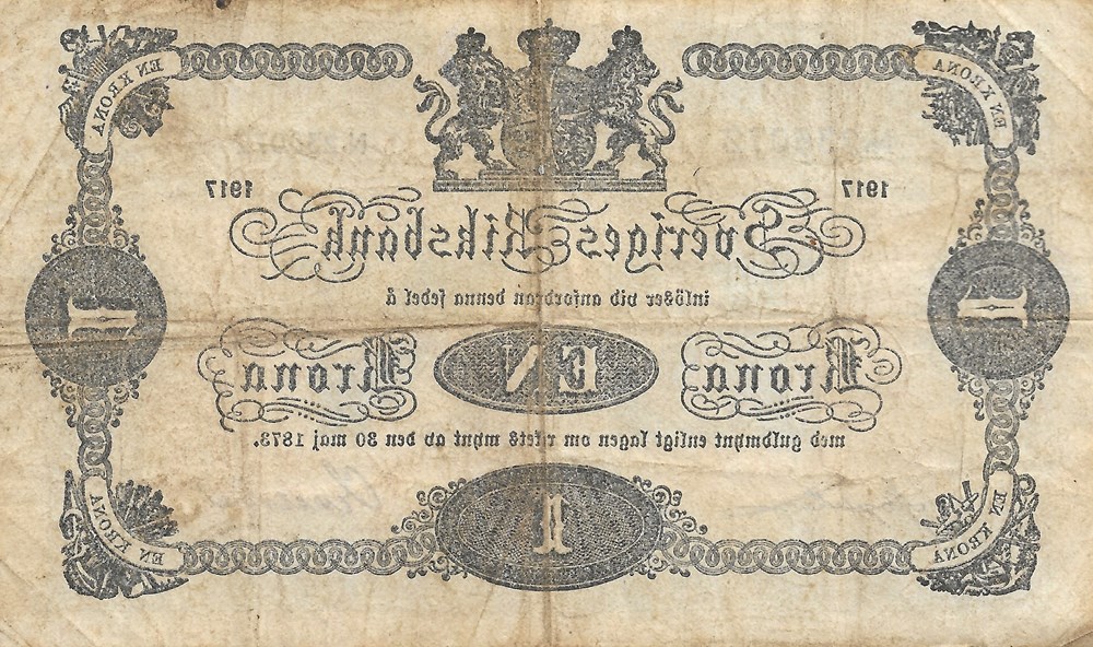 1 couronne billets europe suede 1 couronne