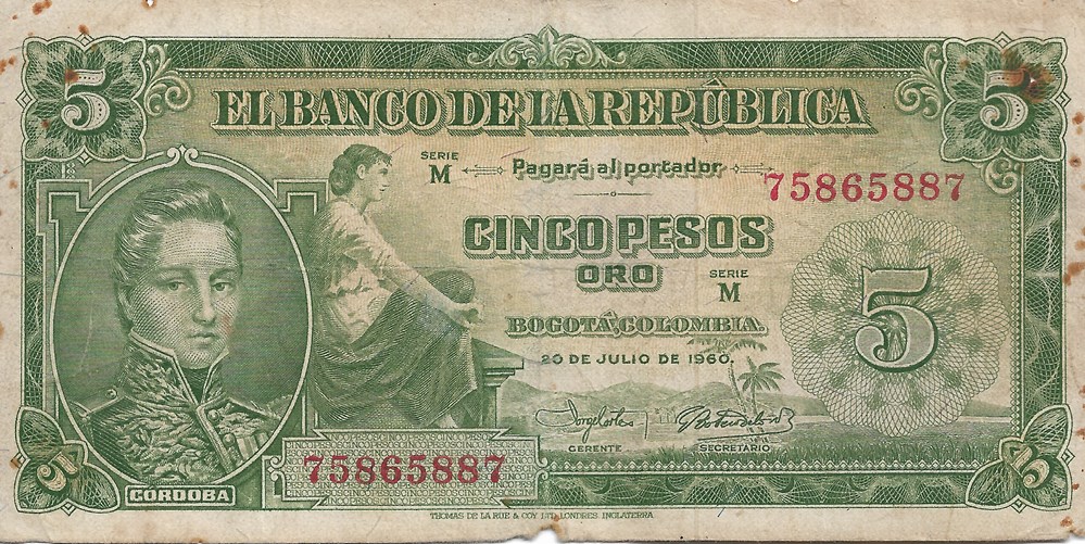 5 pesos en or billets amerique du sud colombie 5 pesos en or