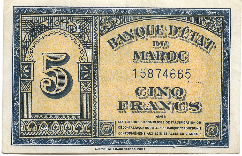 5 francs billets afrique maroc 5 francs