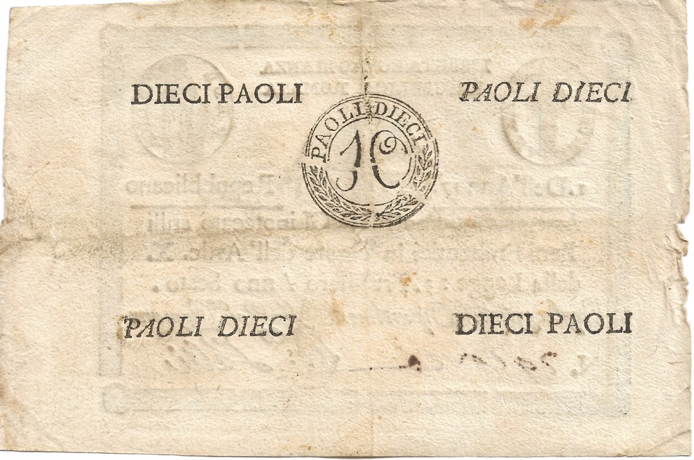 Assignat de 10 paoli billets europe vatican assignat de 10 paoli
