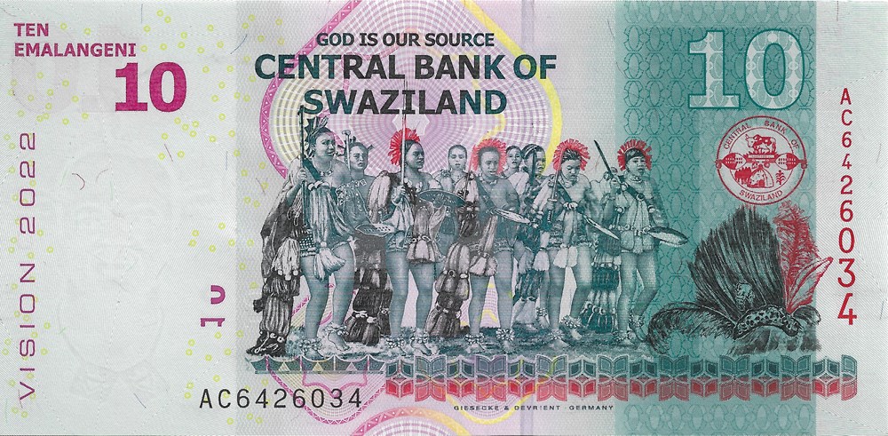 10 emalangeni billets afrique swaziland 10 emalangeni