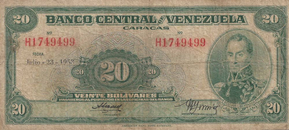 20 bolivars billets amerique du sud venezuela 20 bolivars