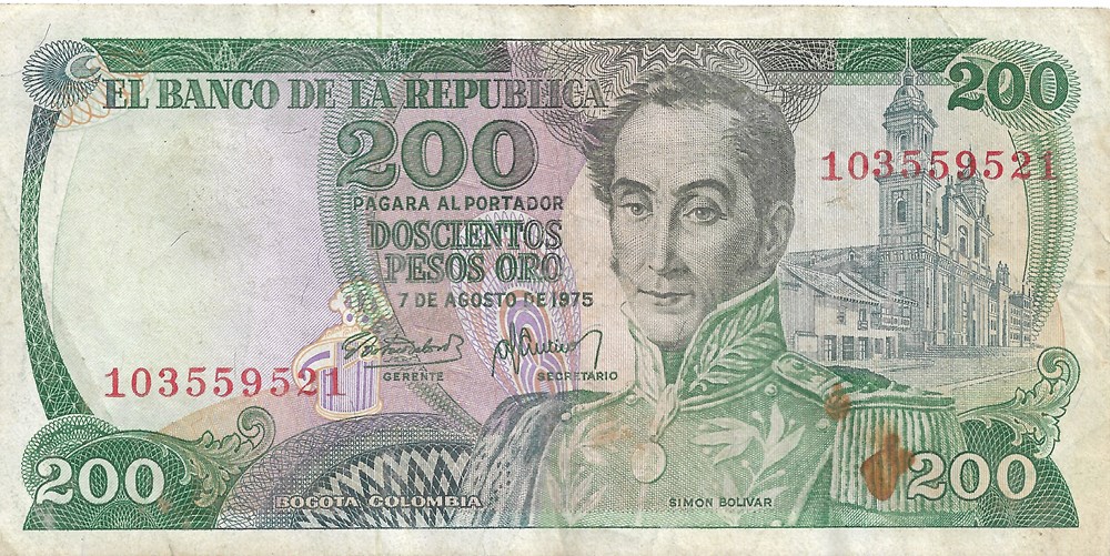 billets amerique du sud colombie 200 pesos en or