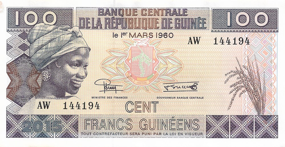 100 francs guinéens billets afrique 100 francs guineens