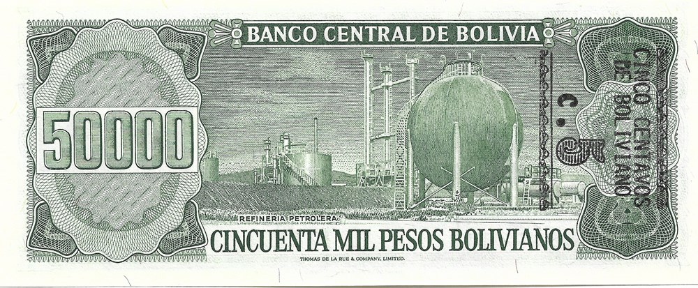 5 centavos sur 50.000 pesos boliviens billets amerique du sud 5 centavos sur 50 000 pesos boliviens