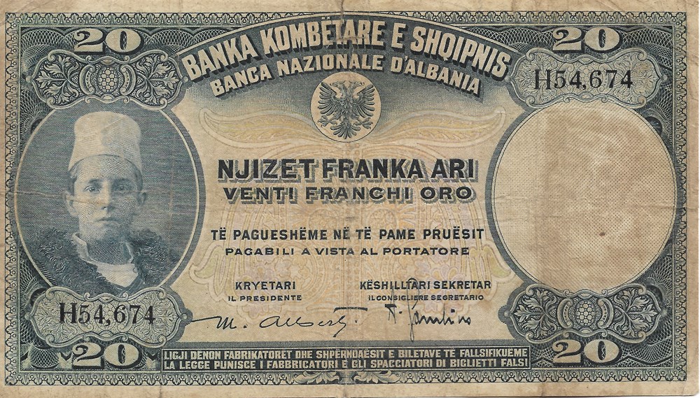 20 francs or billets europe albanie 20 francs or