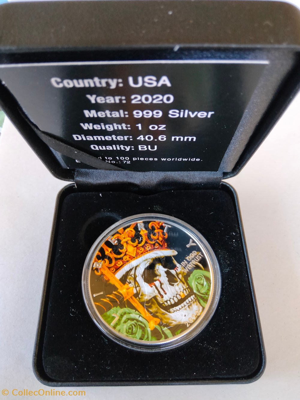 Estados Unidos. 1 Dollar 2020 - Silver Eagle - King Skull Colorized - 1 oz with BOX and COA monedas lingotes y bullion moneda de plata estados unidos 1 dollar 2020 silver eagle king skull colorized 1 oz with box and coa