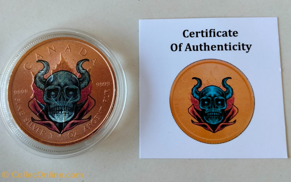 Canadá. 5 Dollars 2021 - Maple Leaf - Space Orange Devil - 1 Oz mit COA monedas lingotes y bullion moneda plata canada 5 dollars 2021 maple leaf space orange devil 1 oz mit coa