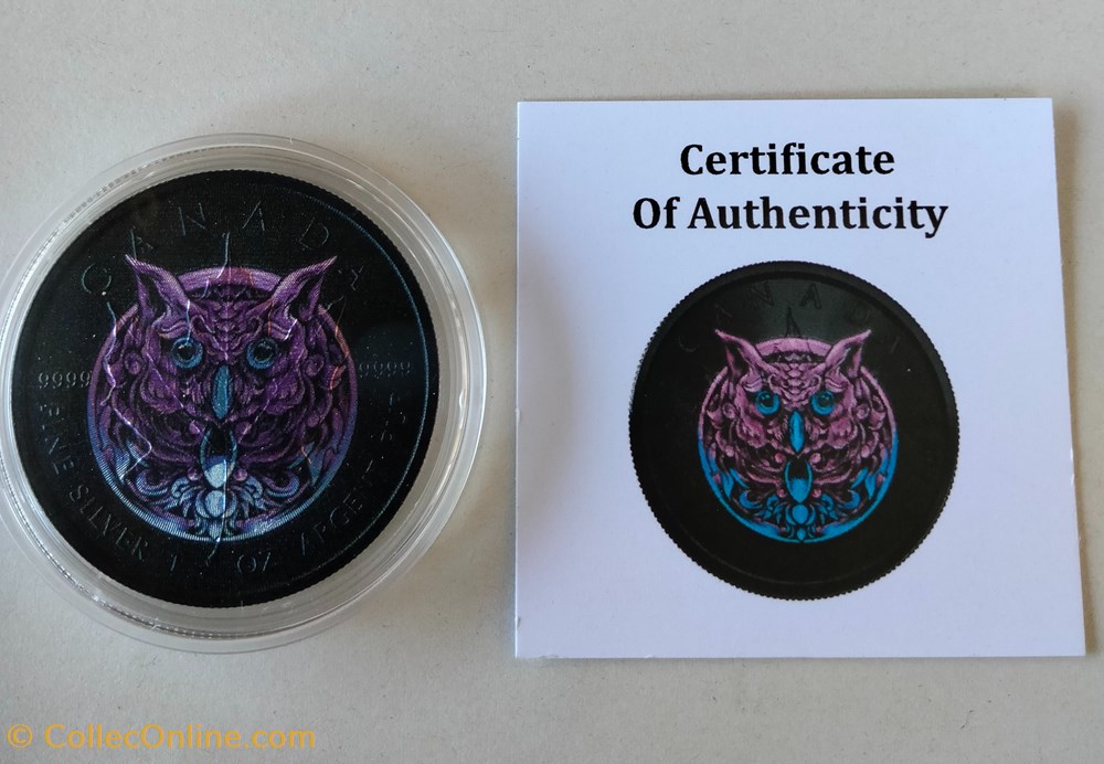 Canadá. 5 Dollars 2021 - Maple Leaf - Space Black Owl - 1 Oz mit COA monedas lingotes y bullion moneda de plata canada 5 dollars 2021 maple leaf space black owl 1 oz mit coa