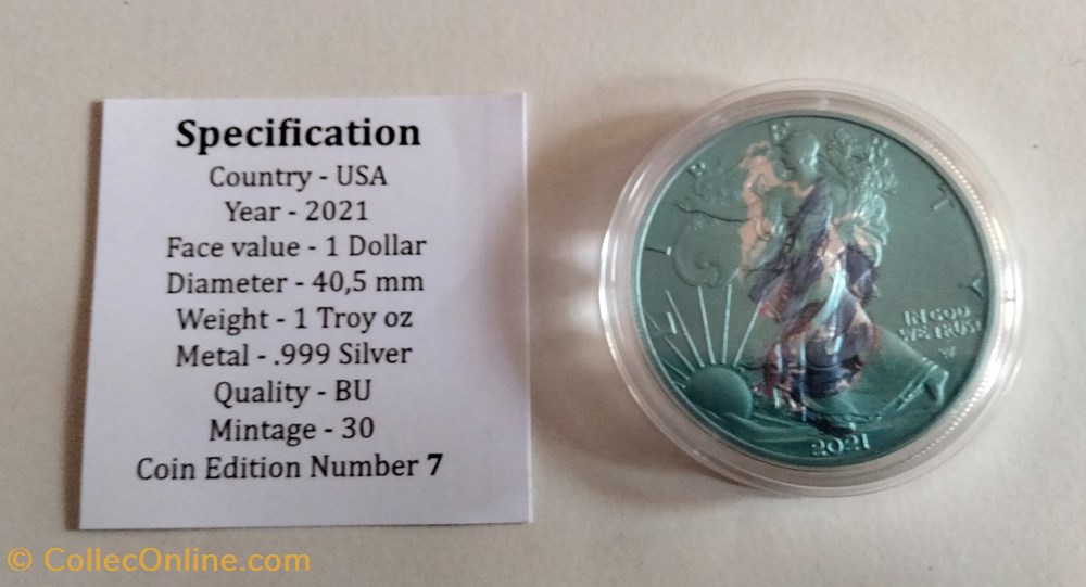 Estados Unidos. 1 Dollar 2021 - American Eagle - "Space Türkis Dragon" - Colorized - 1 Oz with COA monedas lingotes y bullion moneda de plata estados unidos 1 dollar 2021 american eagle space turkis dragon colorized 1 oz with coa