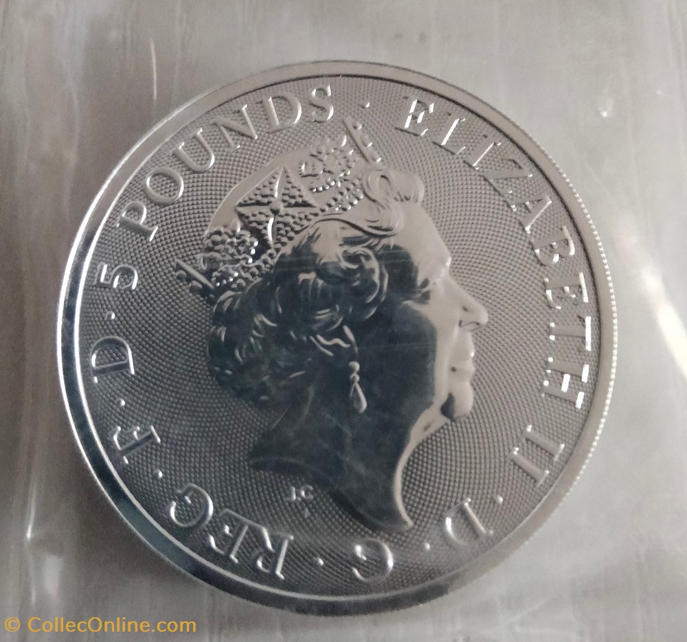 Reino Unido. 5 libras 2021 Silver Queen's Beasts White Greyhound of Richmond Coin BU - 2 oz monedas lingotes bullion moneda de plata reino unido 5 libras 2021 silver queen s beasts white greyhound of richmond coin bu 2 oz