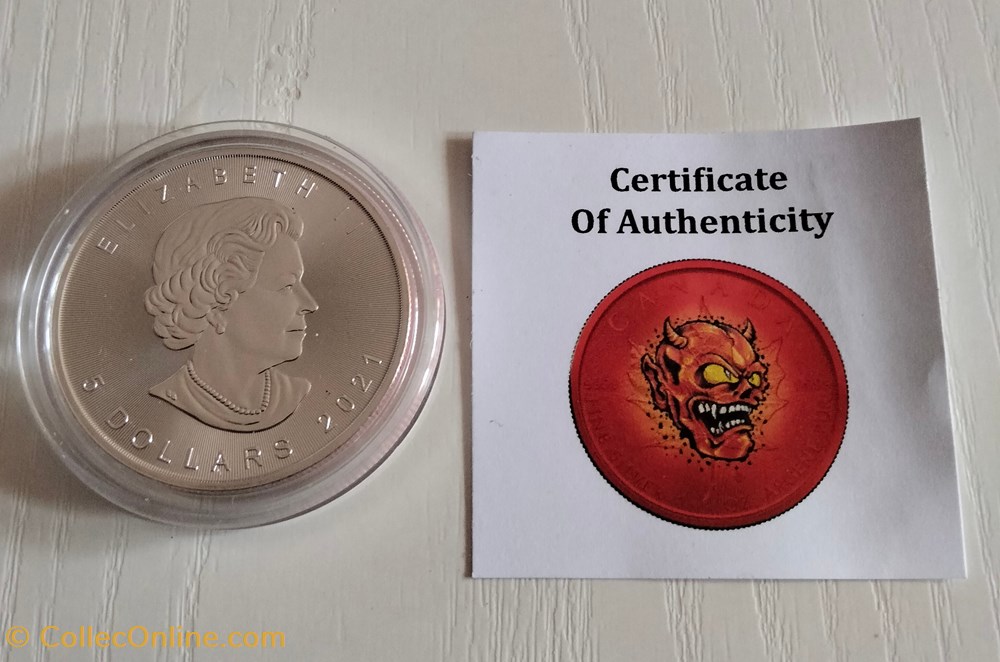 Canadá. 5 Dollars 2021 - Maple Leaf - Space Red Devil - 1 Oz mit COA monedas lingotes y bullion moneda plata canada 5 dollars 2021 maple leaf space red devil 1 oz mit coa