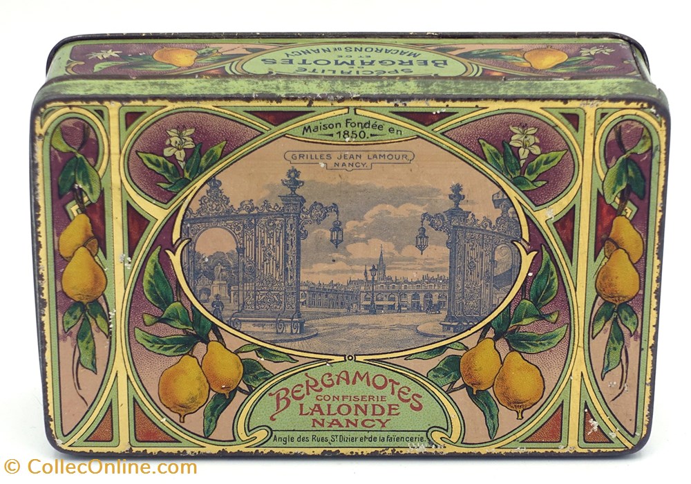 Bergamotes de Nancy objets publicitaires boites lithographiees bergamotes de nancy
