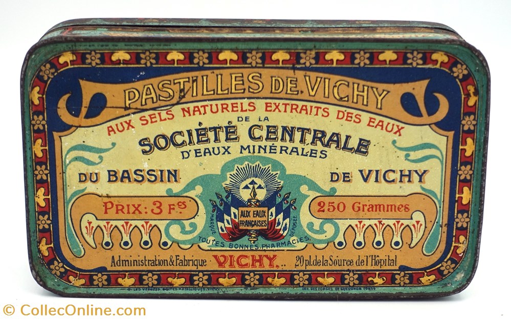 objets publicitaires boites lithographiees pastilles de vichy