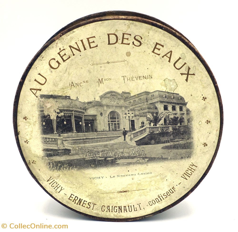 objets publicitaires boites lithographiees sucres orge de vichy