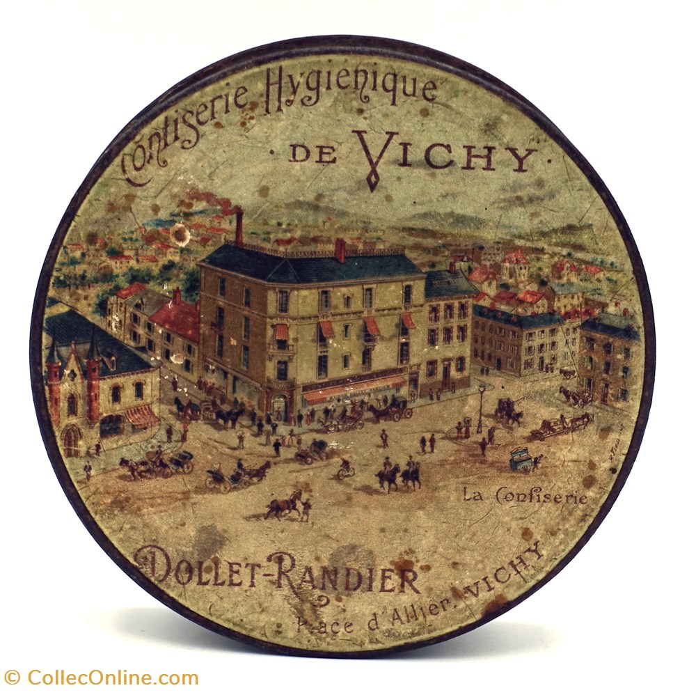 objets publicitaires boites lithographiees sucres orge de vichy