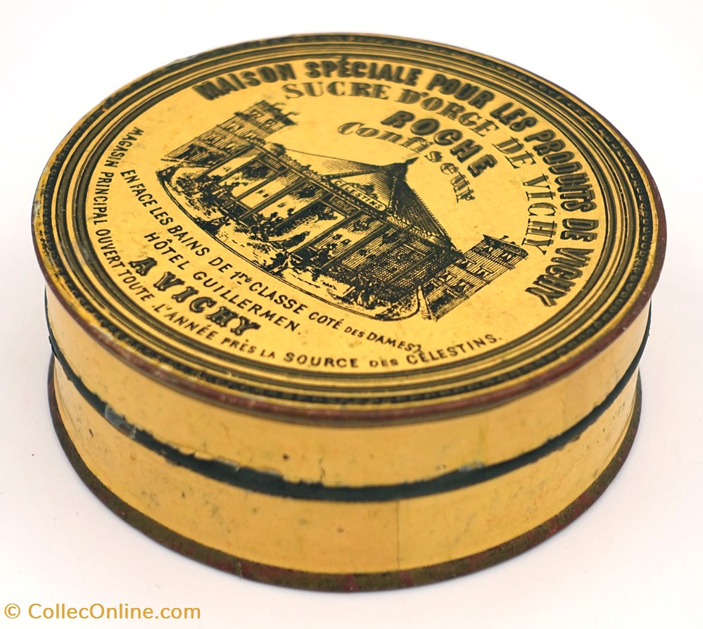 Sucres d'Orge de Vichy objets publicitaires boites lithographiees sucres orge de vichy