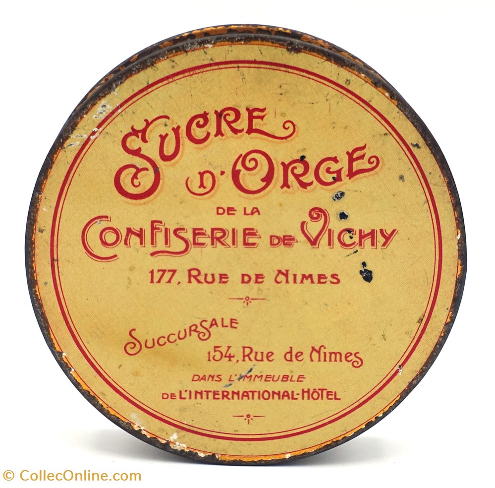 Sucres d'Orge de Vichy 2 objets publicitaires boites lithographiees sucres orge de vichy