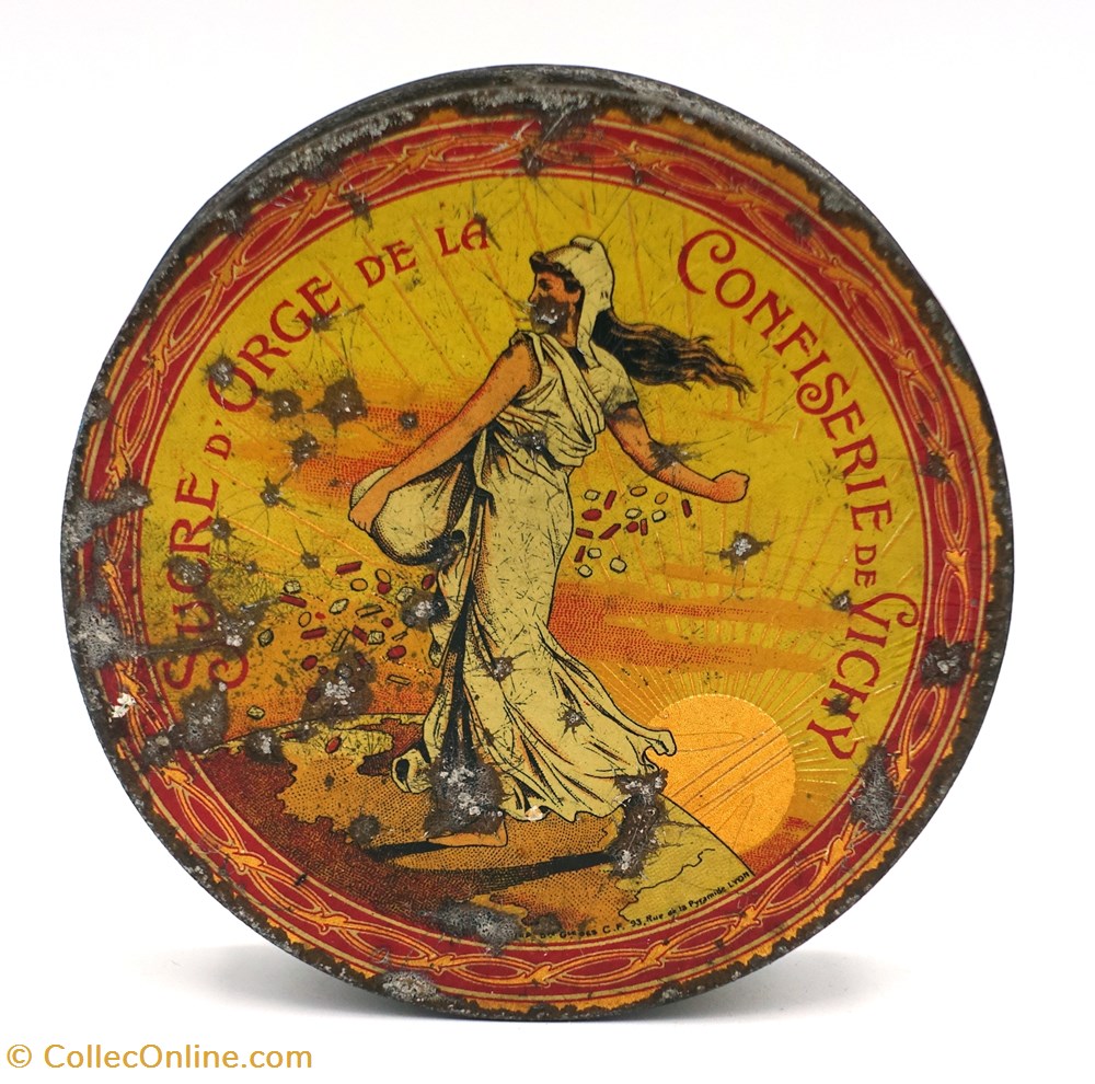 Sucres d'Orge de Vichy objets publicitaires boites lithographiees sucres orge de vichy