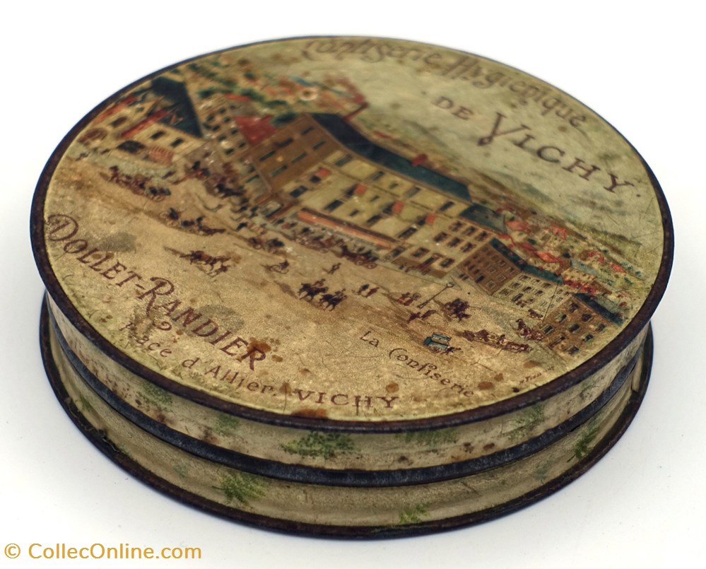 objets publicitaires boites lithographiees sucres orge de vichy
