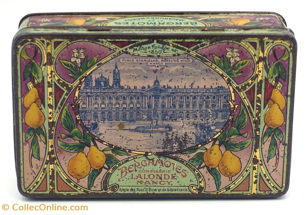 Bergamotes de Nancy objets publicitaires boites lithographiees bergamotes de nancy