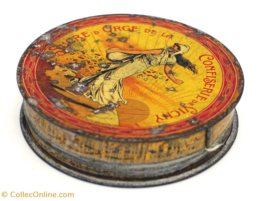 Sucres d'Orge de Vichy 3 objets publicitaires boites lithographiees sucres orge de vichy
