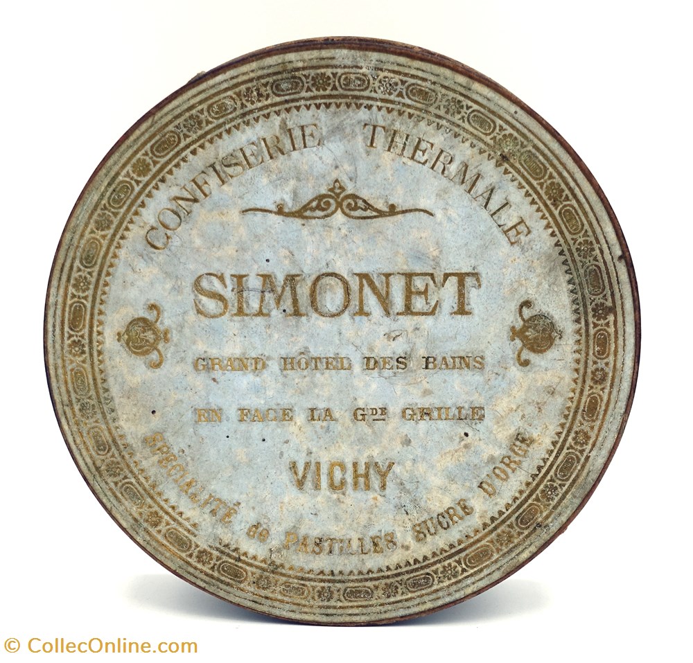 Sucres d'Orge de Vichy objets publicitaires boites lithographiees sucres orge de vichy