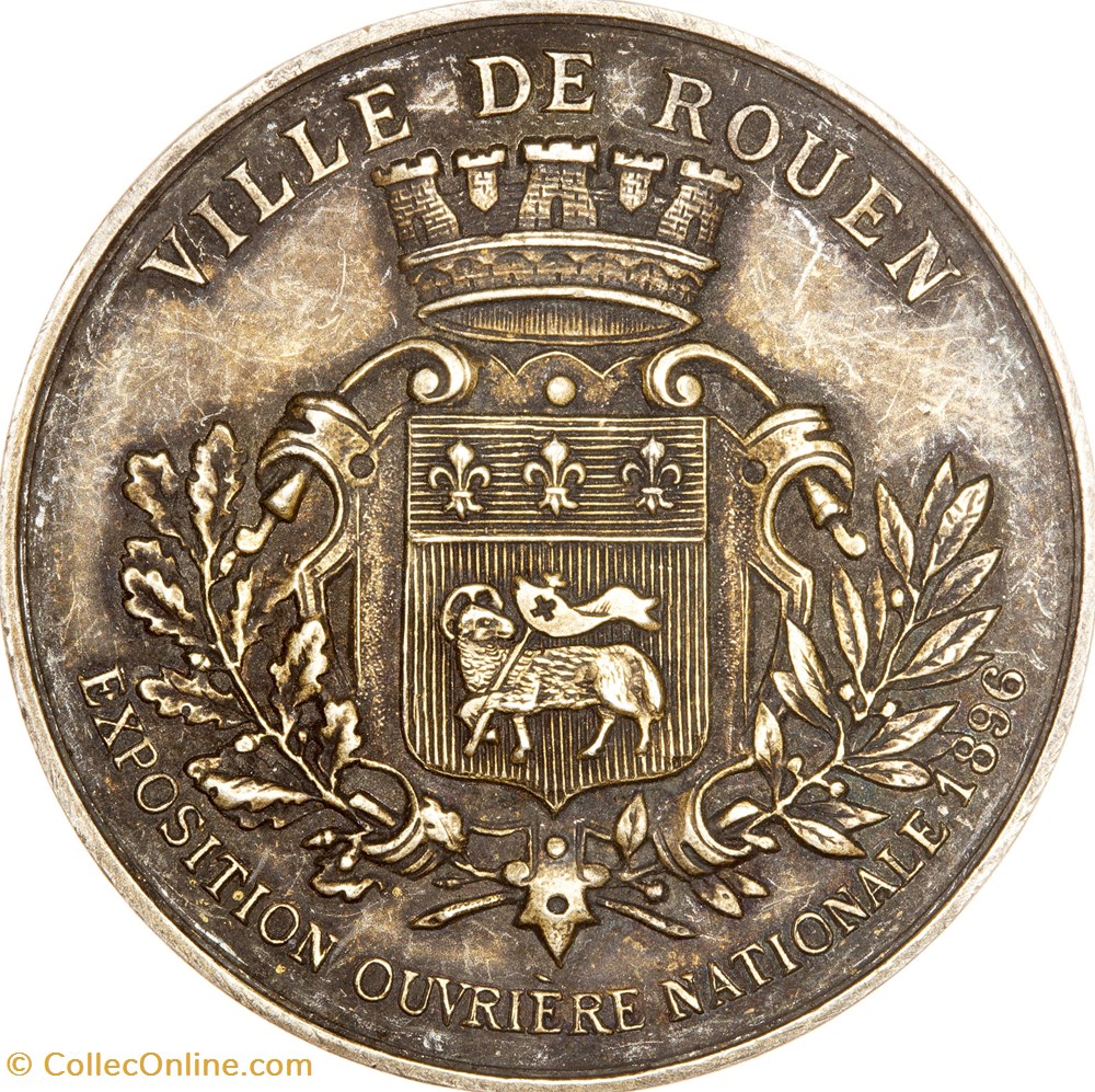 Médaille de l'Exposition Ouvrière Nationale, Rouen, 1896 medailles france iiieme republique medaille de exposition ouvriere nationale rouen 1896