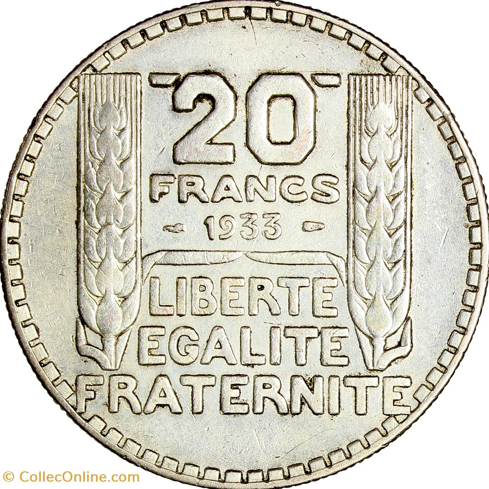 20 francs Turin, rameaux longs, IIIe République, 1933 monnaies monde france 20 francs turin rameaux longs iiie republique 1933