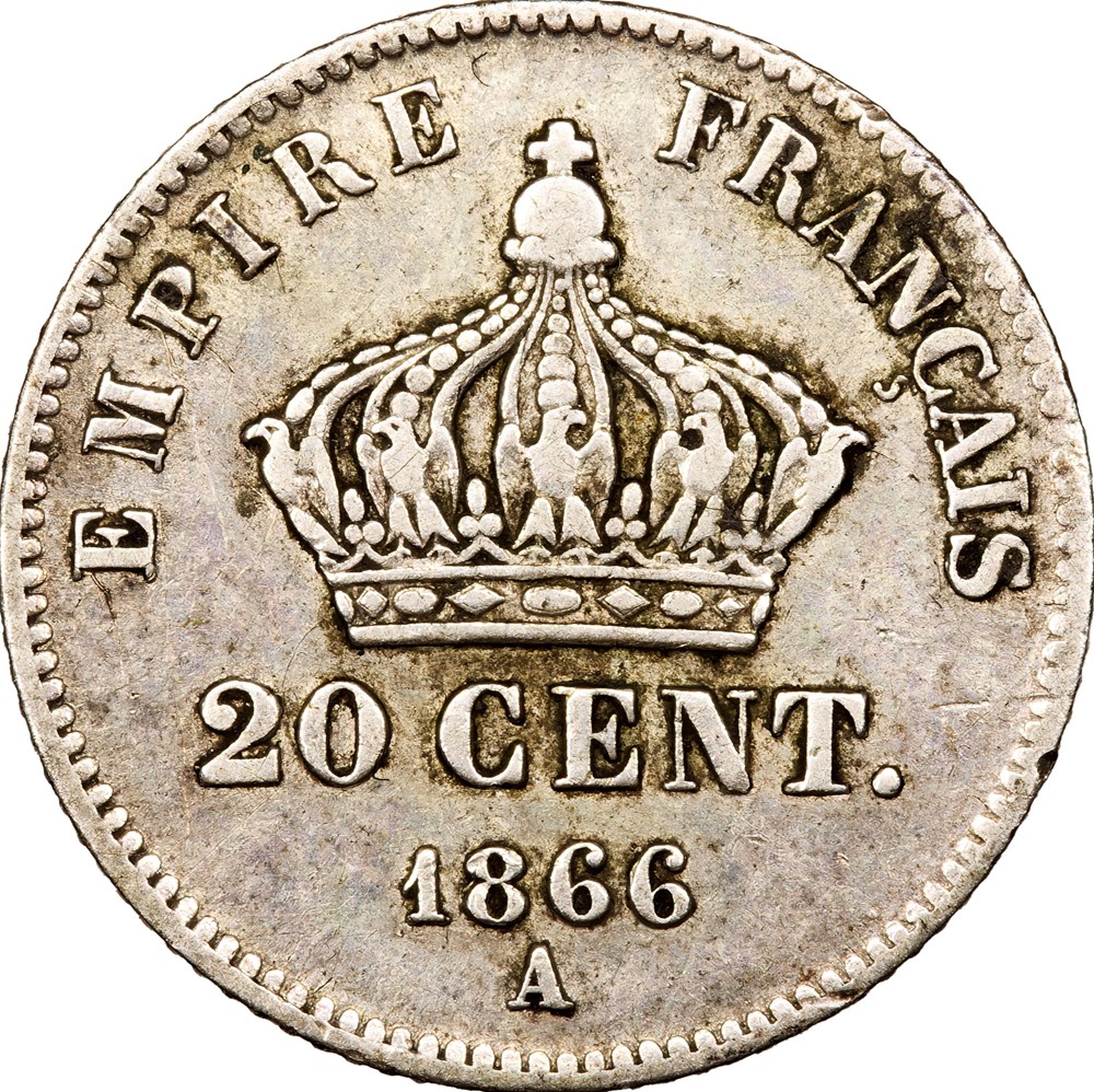 monnaies monde france 20 centimes napoleon iii tete lauree petit module napoleon iii 1866 paris