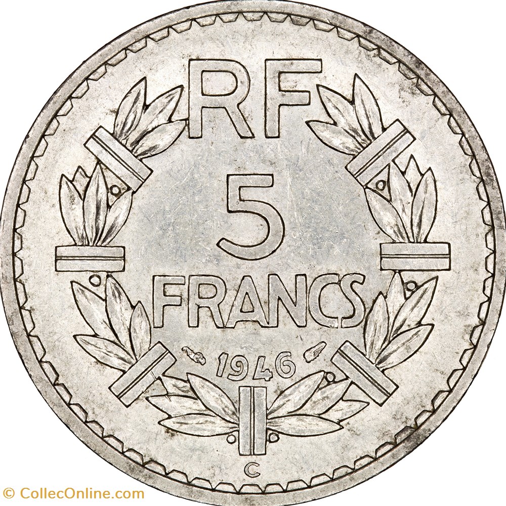 5 francs Lavrillier, aluminium, GPRF, 1946, Castelsarrasin monnaies monde france 5 francs lavrillier aluminium gprf 1946 castelsarrasin