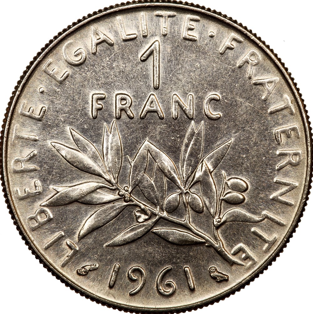 1 franc Semeuse, nickel, 1961 monnaies monde france 1 franc semeuse nickel 1961