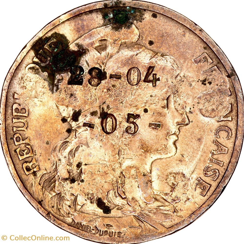 10 centimes Daniel-Dupuis, IIIe République, 1903, contremarquée monnaies monde france 10 centimes daniel dupuis iiie republique 1903 contremarquee