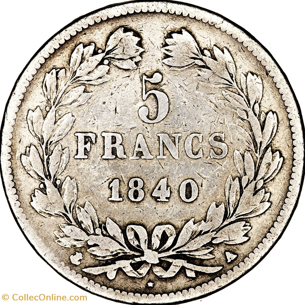 5 francs, 2e type Domard, Louis-Philippe Ier, 1840, Paris monnaies monde france 5 francs 2e type domard louis philippe ier 1840 paris