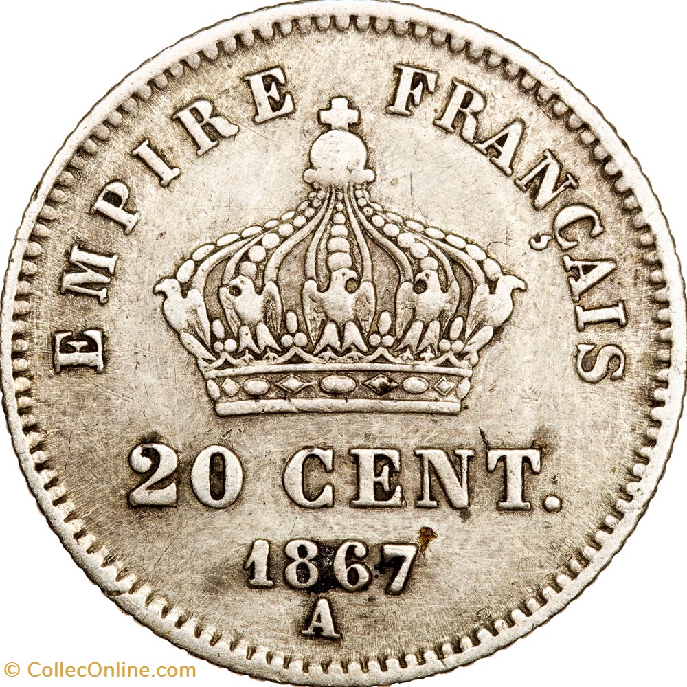 monnaies monde france 20 centimes napoleon iii tete lauree grand module napoleon iii 1867 paris