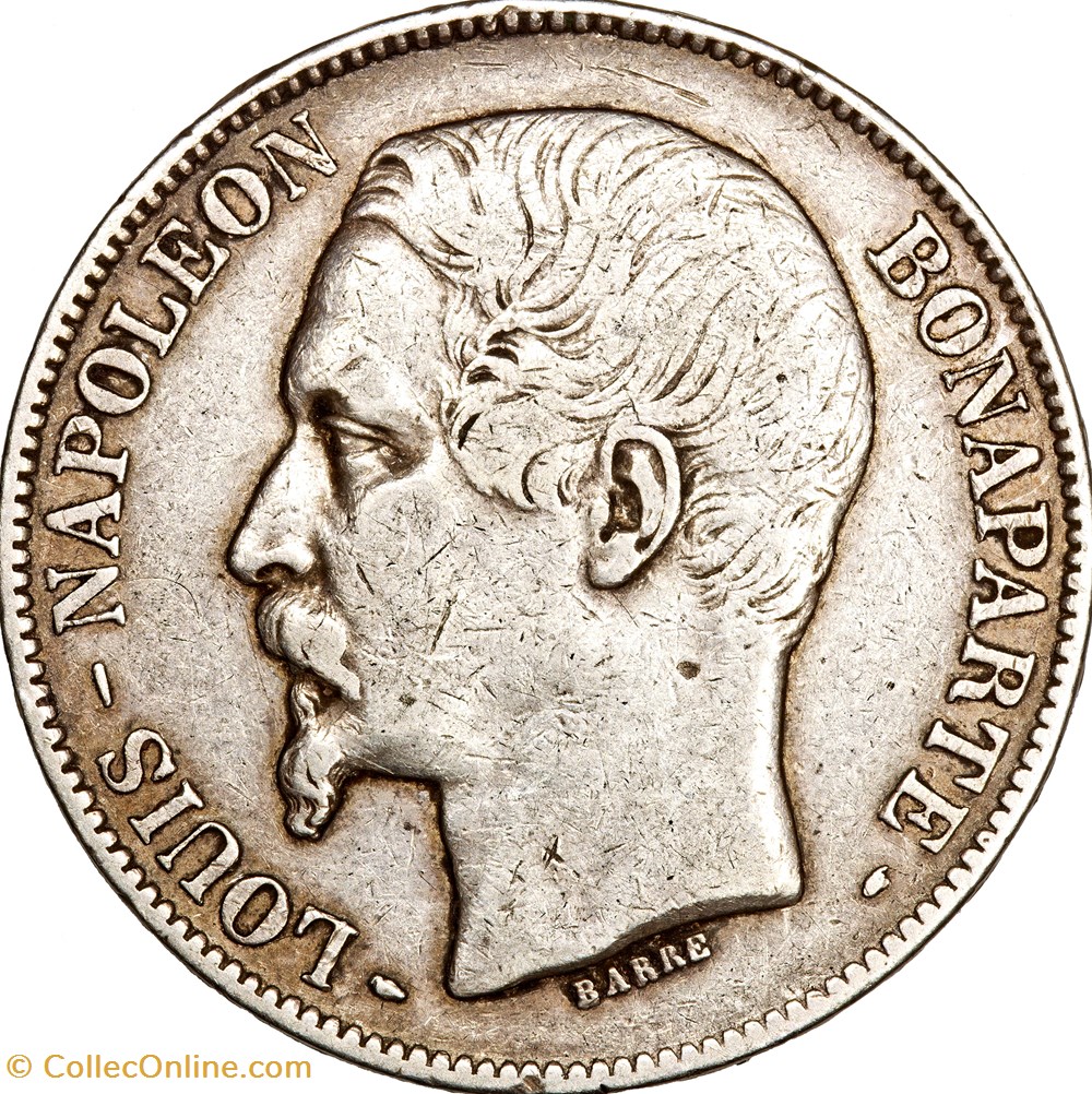 monnaies monde france 5 francs louis napoleon bonaparte 1er type iie republique 1852 paris