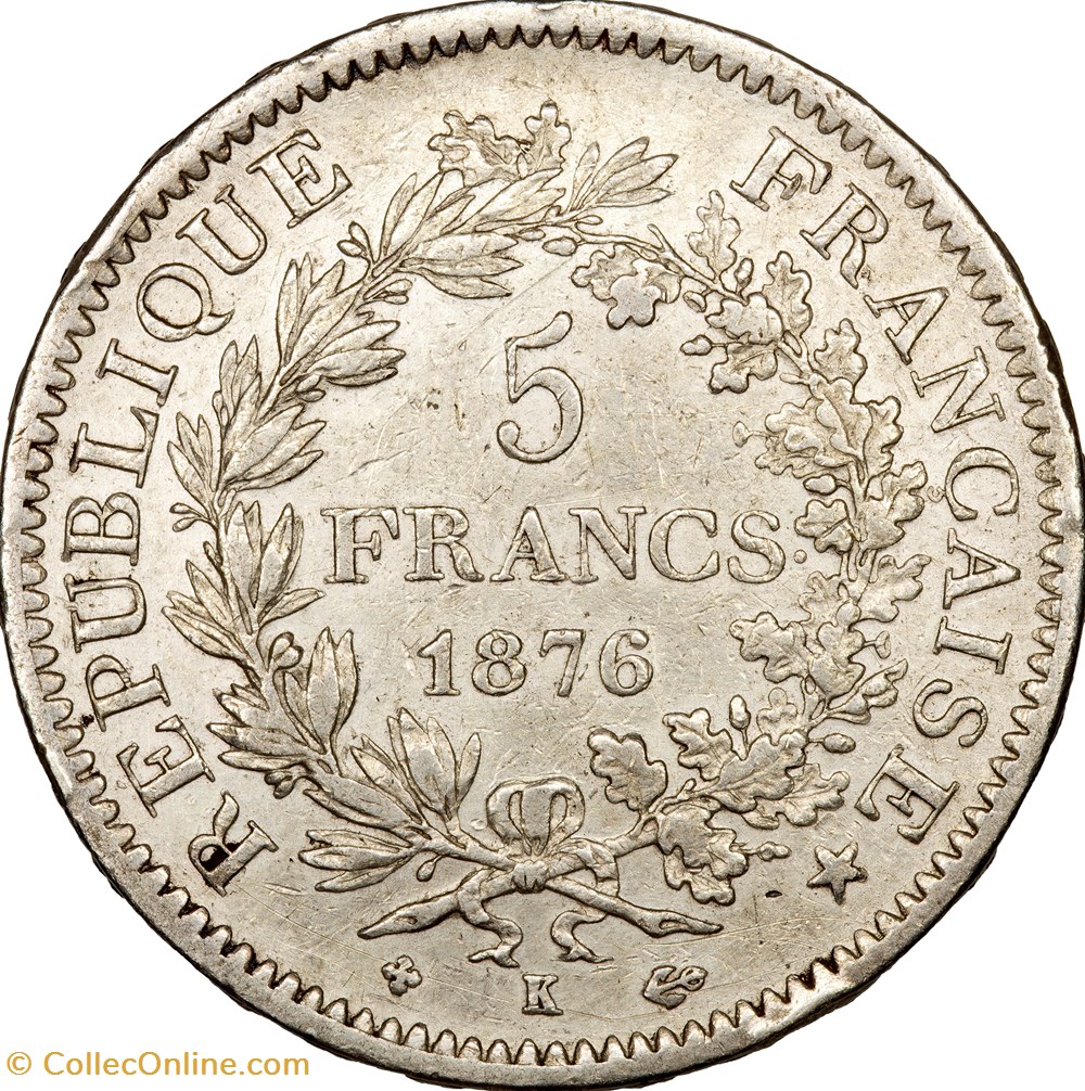 5 francs Hercule, IIIe République, 1876, Bordeaux monnaies monde france 5 francs hercule iiie republique 1876 bordeaux
