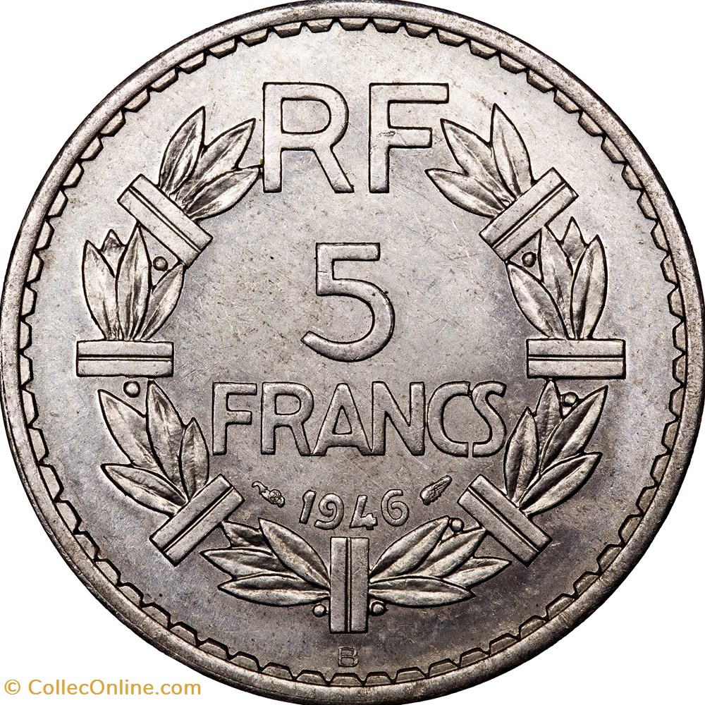 5 francs Lavrillier, aluminium, GPRF, 1946, Beaumont-le-Roger monnaies monde france 5 francs lavrillier aluminium gprf 1946 beaumont le roger